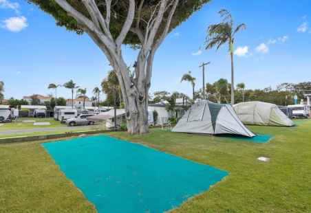 Camping sites with green mats